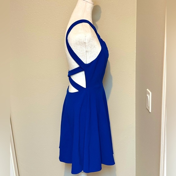 Lulus Royal Blue Skater Crossover Backless Strappy Fit and Flare Mini Dress Sz S - Picture 4 of 10